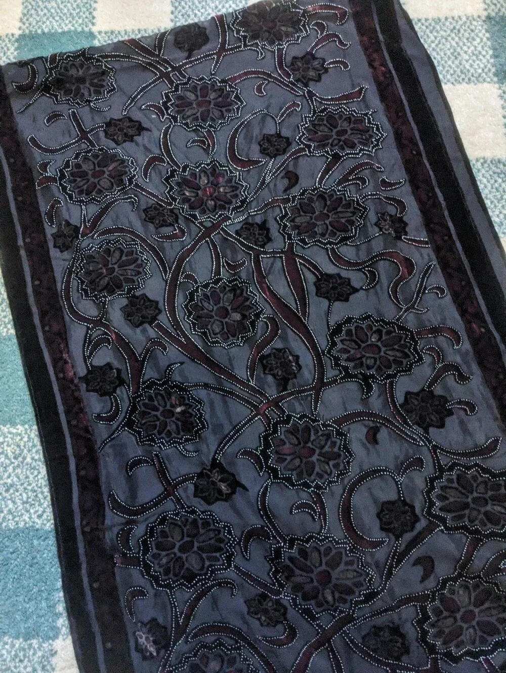 Burnout Velvet Moody Black And Wine Semi Sheet Scarf Shawl